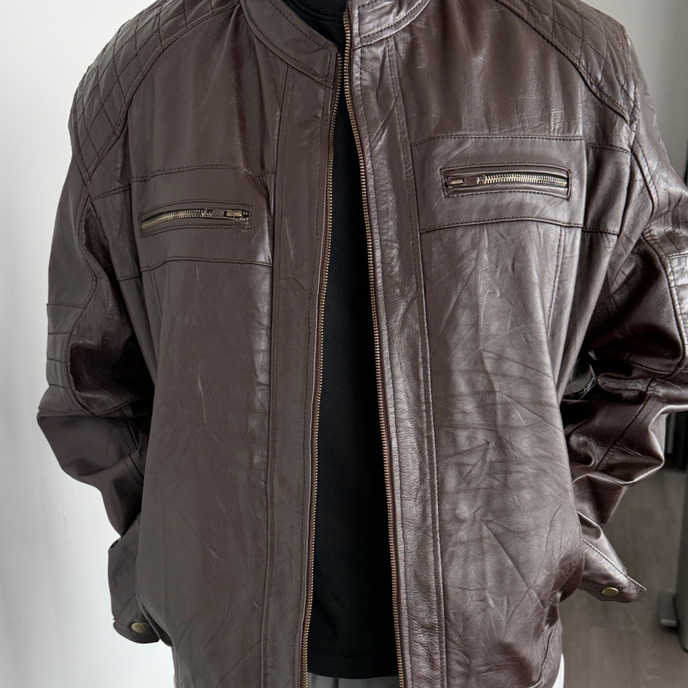 Men's Dark Brown Leather Bomber Jacket